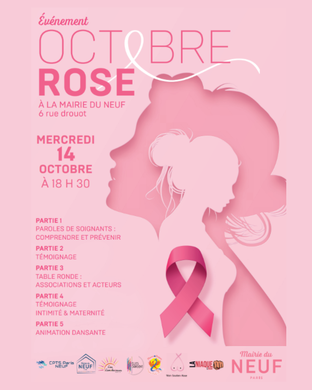 Affiche : Sensibilisation Octobre Rose Mairie du 9 édition 2026